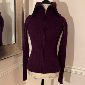 Saks Fifth Avenue Cashmere Elegant Plum Cowl Neck Zip Sweater | Size Small